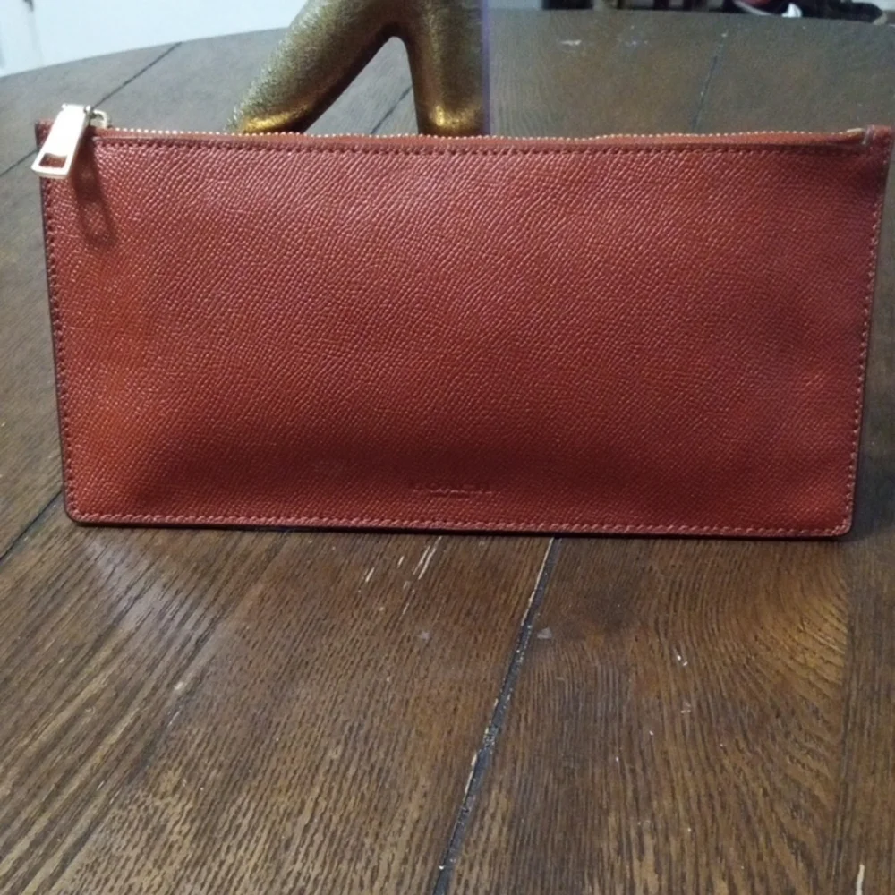 COACH Red Brick Brown Gold Leather Wallet Bag